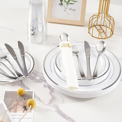 350-Piece Gold Disposable Dinnerware Set – Plates Cups & Napkins