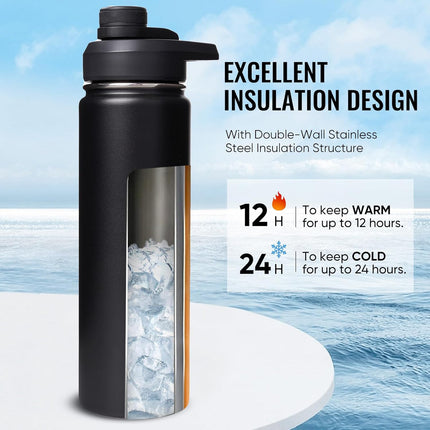 24oz Stainless Steel Insulated Water Bottle Wide Mouth with Handle