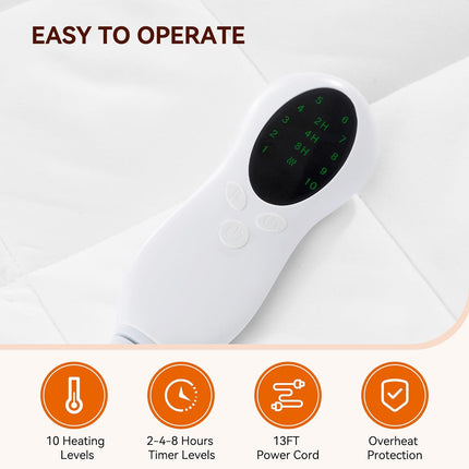 Full-Size Heated Mattress Pad 10 Heat Settings Auto Shut-Off