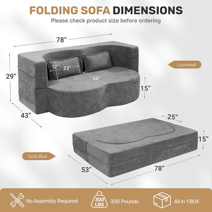 78" 2 in 1 Velvet Convertible Folding Sleeper Sofa