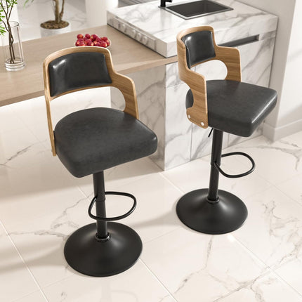 Wooden Upholstered Swivel Bar Stools Set of 4