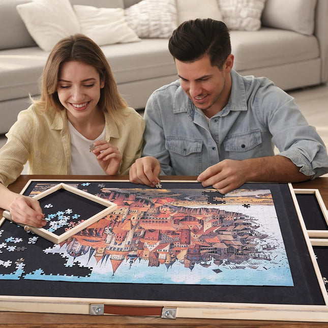 Wooden Puzzle Table Rotating Tilting with 4 Storage Drawers