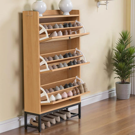 Slim Entryway Shoe Storage Cabinet Modern Freestanding Shoes Organizer