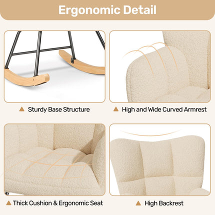 Lambswool Rocking Chair with High Backrest Armrest