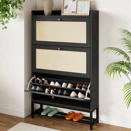 Slim Entryway Shoe Storage Cabinet Modern Freestanding Shoes Organizer