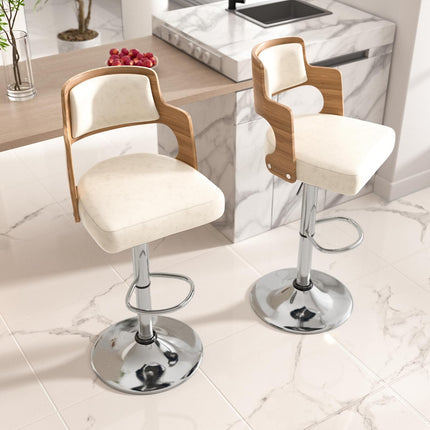 Wooden Upholstered Swivel Bar Stools Set of 4
