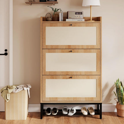 Slim Entryway Shoe Storage Cabinet Modern Freestanding Shoes Organizer