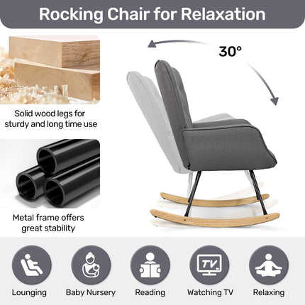 Ergonomic Rocking Chair with High Back Upholstered Armchair
