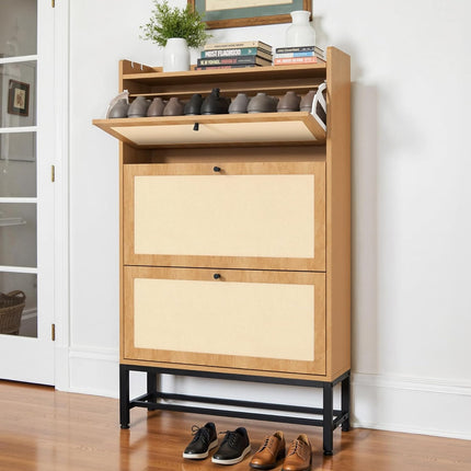Slim Entryway Shoe Storage Cabinet Modern Freestanding Shoes Organizer