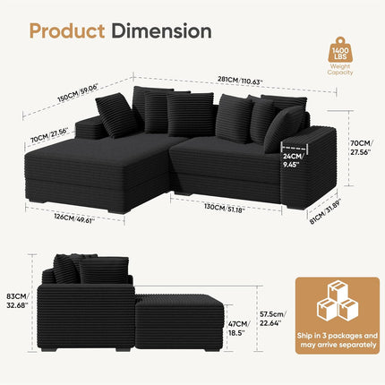 111‘’ Sectional Cloud Couches with L Shaped Chaise