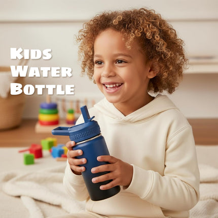 12oz Insulated Kids Water Bottle Stainless Steel Straw Lid BPA-Free