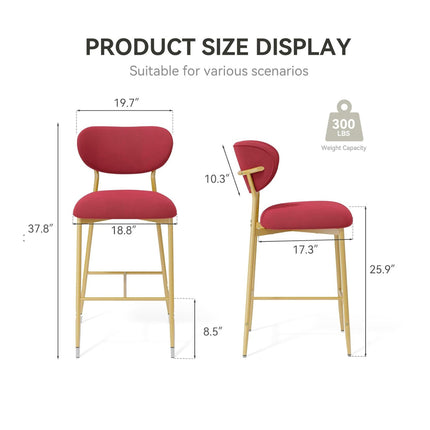 Velvet Ergonomic Modern Counter Height Bar Stools Set of 4
