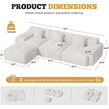 122" Modern Chenille L Shaped Modular Sectional Sofa Cloud Couch