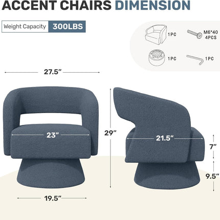 Modern Teddy Barrel Chairs Swivel Accent Chair Set of 2