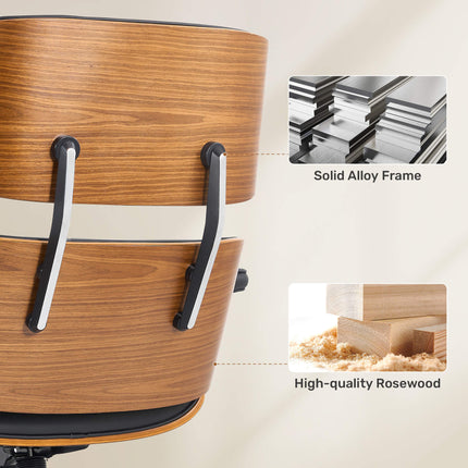 Genuine Leather Swivel Office Chair with Solid Wood