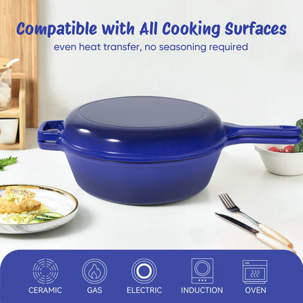 Enameled Cast Iron Skillets and Dutch Oven 2-in-1 Cooking Set