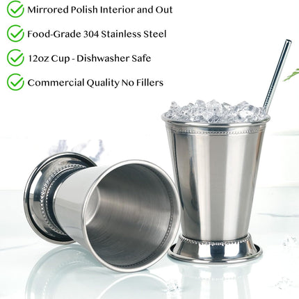 12oz Stainless Steel Mint Julep Cups Set of 4 with Straws