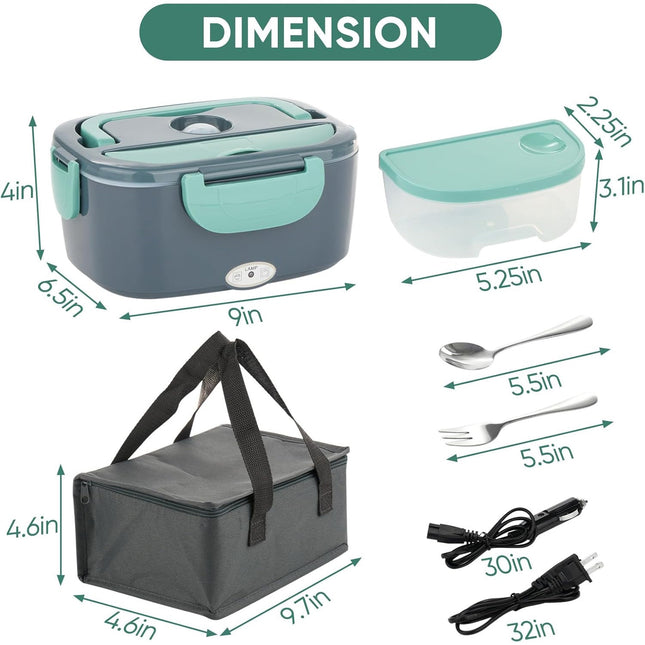 80W Heated Lunch Box Dual Stainless Steel Containers Insulated Bag
