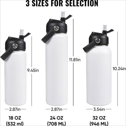 18oz Stainless Steel Insulated Bottle – Wide Mouth Leak-Proof with Straw