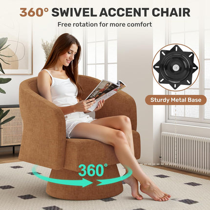Modern Chenille Barrel Chairs Swivel Accent Chair Set of 2