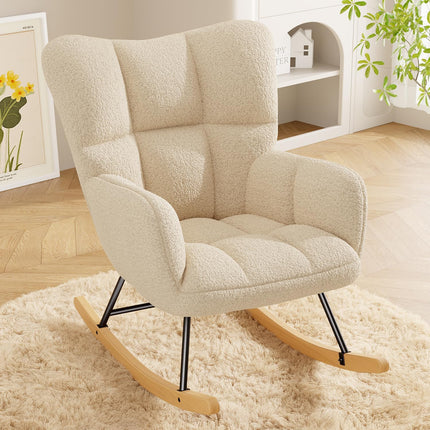 Lambswool Rocking Chair with High Backrest Armrest