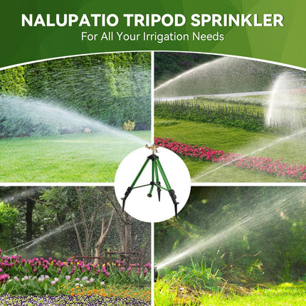 Heavy-Duty Brass Tripod Sprinkler – 360° Irrigation Flip Lock Legs