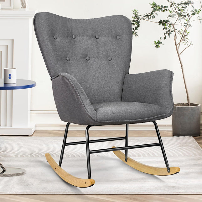 Ergonomic Rocking Chair with High Back Upholstered Armchair