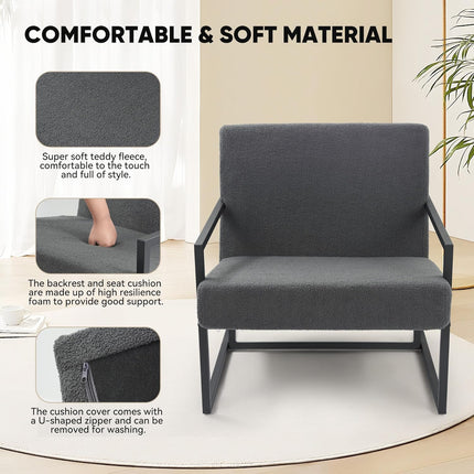 Teddy Fleece Accent Chair with Metal Frame Lounge Chair