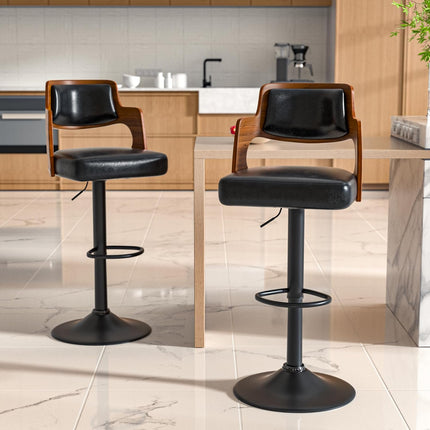 Wooden Upholstered Swivel Bar Stools Set of 4