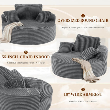 55''W 3.5CM Coarser Corduroy Single Foam Sofa