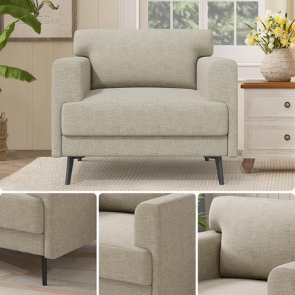 Linen Fabric Comfy Upholstered Armchair Single Sofa
