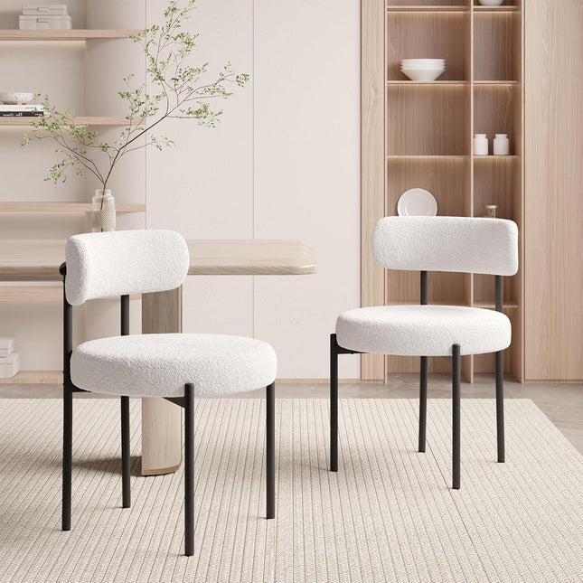 Upholstered Teddy loop Fabric Dining Chairs Set of 2
