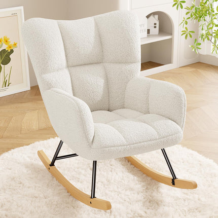 Lambswool Rocking Chair with High Backrest Armrest