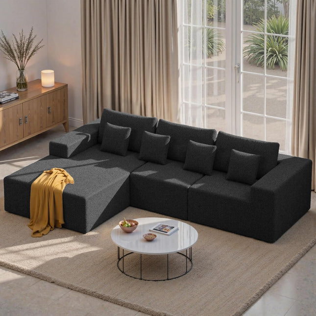 Modular Upholstered Sectional Cloud Couches with L Shaped Chaise