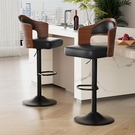 Wooden Upholstered Swivel Bar Stools Set of 4