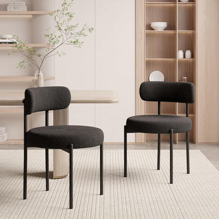 Upholstered Teddy loop Fabric Dining Chairs Set of 2