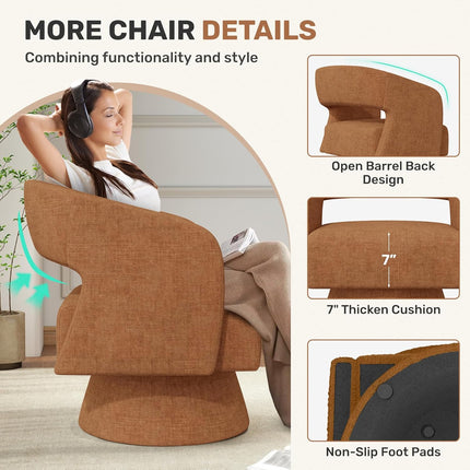 Modern Chenille Barrel Chairs Swivel Accent Chair Set of 2