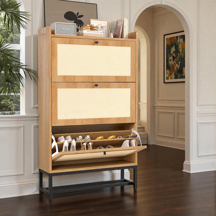 Slim Entryway Shoe Storage Cabinet Modern Freestanding Shoes Organizer
