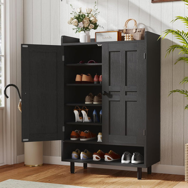 Farmhouse Shoe Cabinet with Adjustable Shelves Entrance Shoe Rack