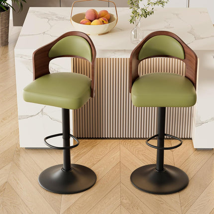 Wooden Upholstered Swivel Bar Stools Set of 4