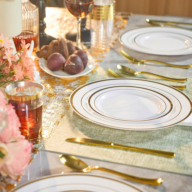 350-Piece Gold Disposable Dinnerware Set – Plates Cups & Napkins