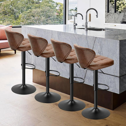 PU Leather Adjustable Height Swivel Bar Stools Set of 4