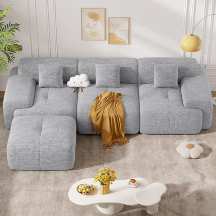 122" Modern Chenille L Shaped Modular Sectional Sofa Cloud Couch