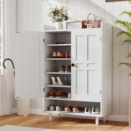 Farmhouse Shoe Cabinet with Adjustable Shelves Entrance Shoe Rack