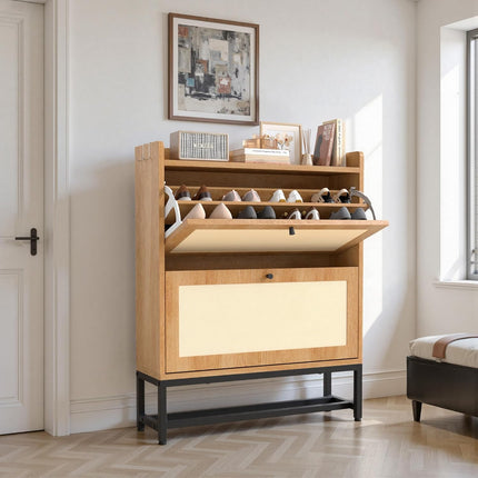 Slim Entryway Shoe Storage Cabinet Modern Freestanding Shoes Organizer