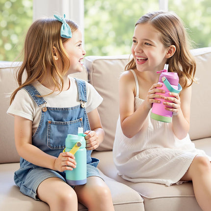Stainless Steel Kids Insulated Bottles 2-Pack, Leak-Proof with Straw