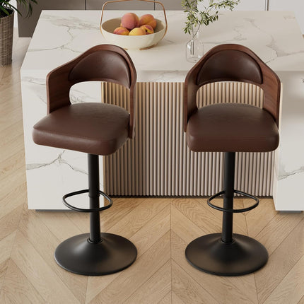 Wooden Upholstered Swivel Bar Stools Set of 4