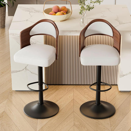 Wooden Upholstered Swivel Bar Stools Set of 4