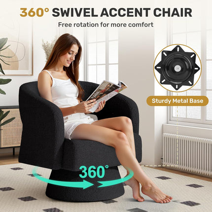 Modern Teddy Barrel Chairs Swivel Accent Chair Set of 2