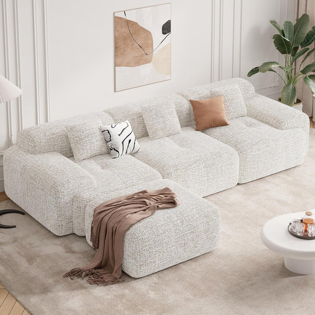 122" Modern Chenille L Shaped Modular Sectional Sofa Cloud Couch